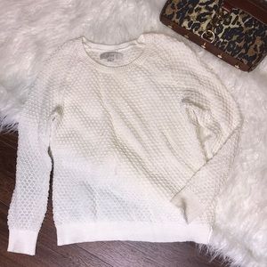 LOFT Ivory Textured Waffle Sweater